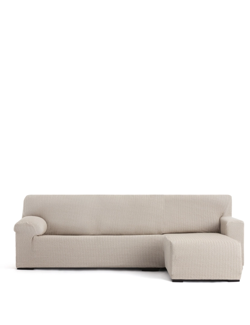 Milica - Capa de sofá chaise longue direita para braço curto Premium Jaz. Tecido multielástico, capa adaptável a todos os tipos de sofás chaise longue. Cor linho.
