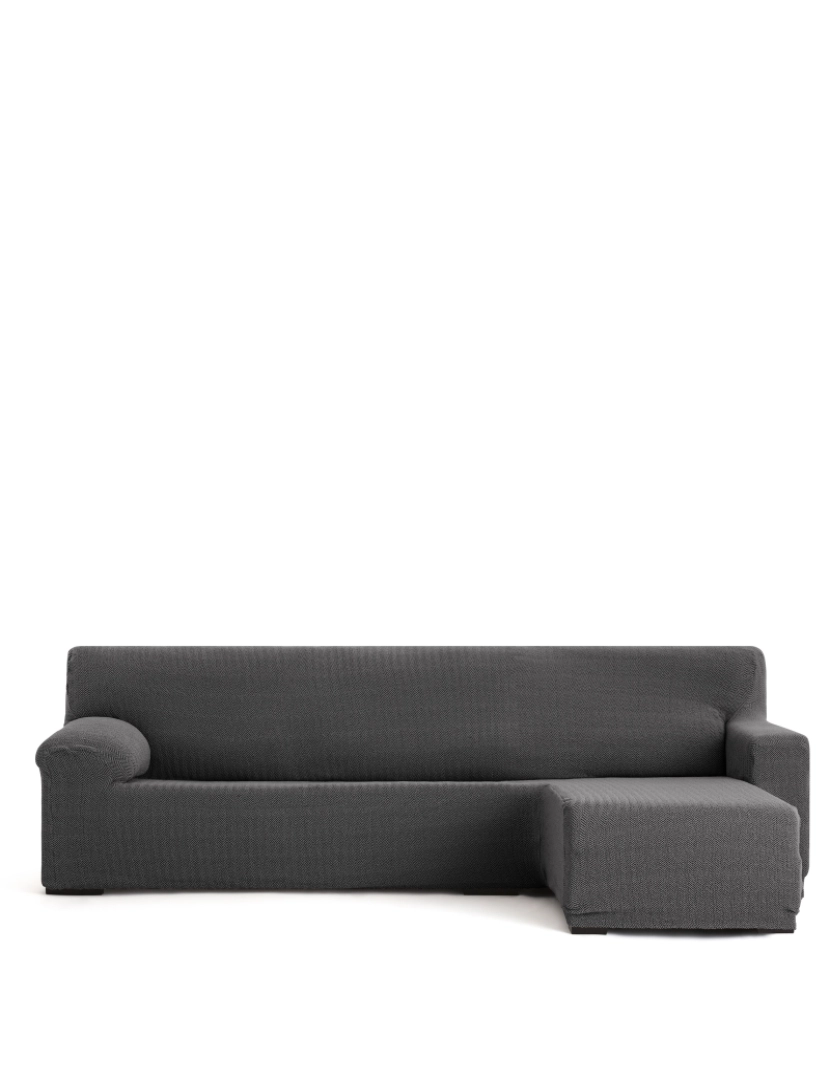 Milica - Capa de sofá chaise longue direita para braço curto Premium Jaz. Tecido multielástico, capa adaptável a todos os tipos de sofás chaise longue. Cor da cinza escuro.