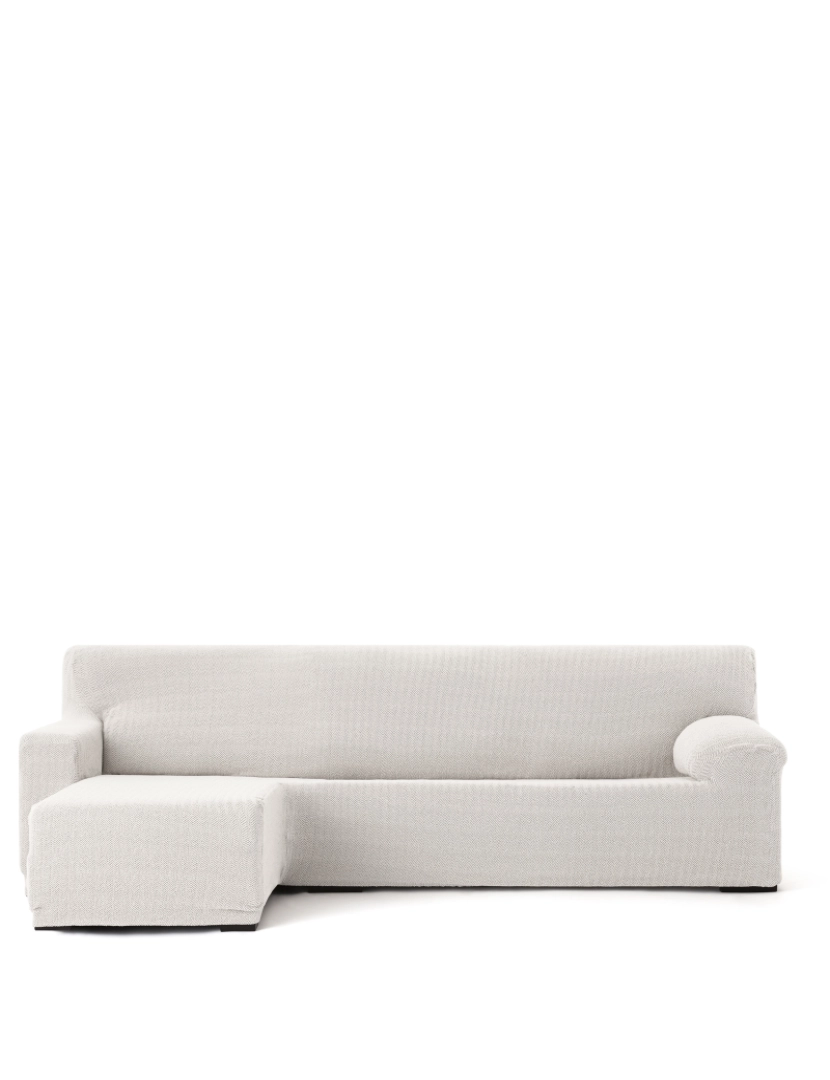 Milica - Capa de sofá chaise longue deixou para braço curto  Premium Jaz. Tecido multielástico, capa adaptável a todos os tipos de sofás chaise longue. Cor crua.