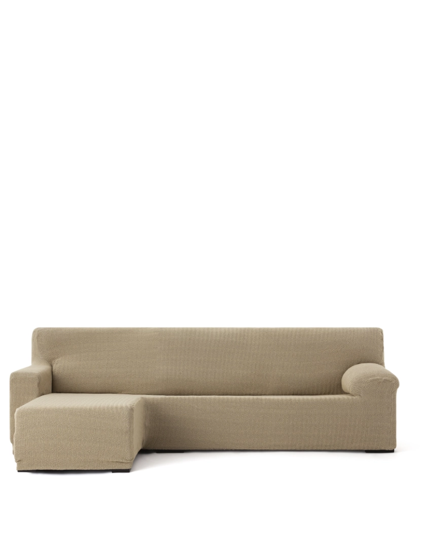 Milica - Capa de sofá chaise longue deixou para braço curto  Premium Jaz. Tecido multielástico, capa adaptável a todos os tipos de sofás chaise longue. Cor bege.