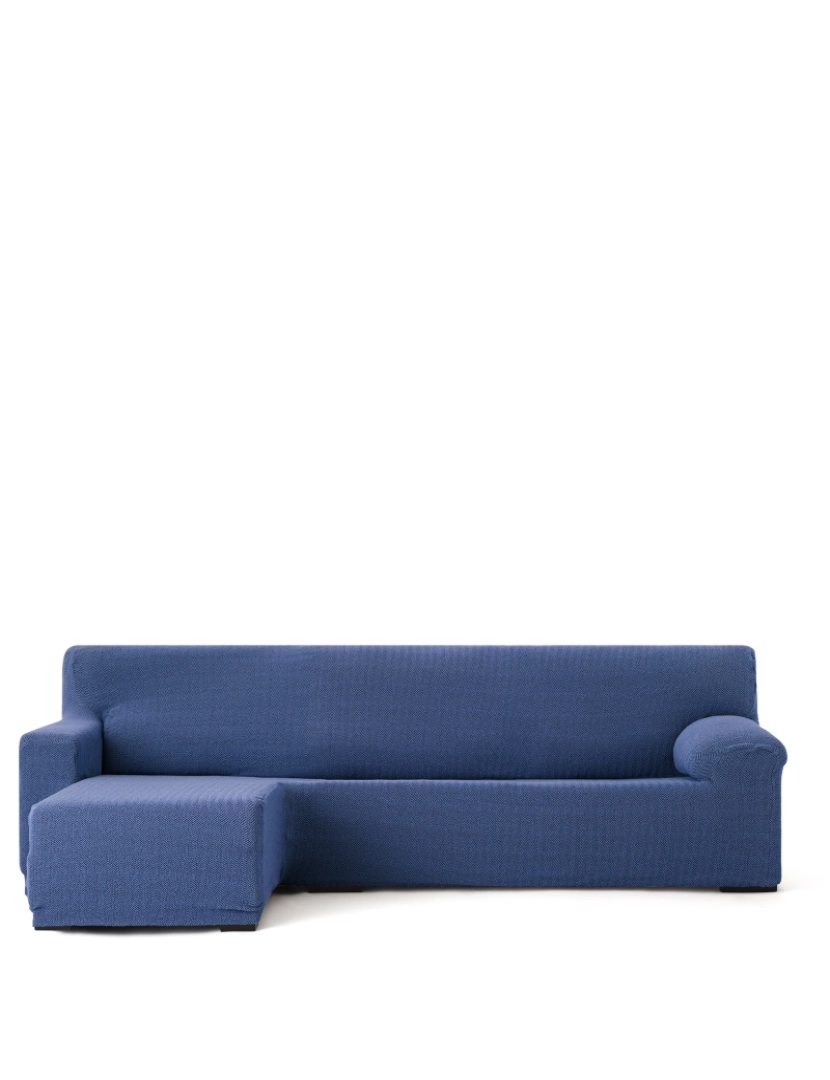 Milica - Capa de sofá chaise longue deixou para braço curto  Premium Jaz. Tecido multielástico, capa adaptável a todos os tipos de sofás chaise longue. Cor azul.