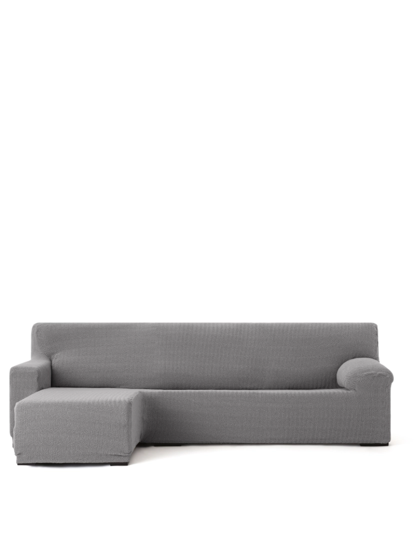 Milica - Capa de sofá chaise longue deixou para braço curto  Premium Jaz. Tecido multielástico, capa adaptável a todos os tipos de sofás chaise longue. Cor cinza.