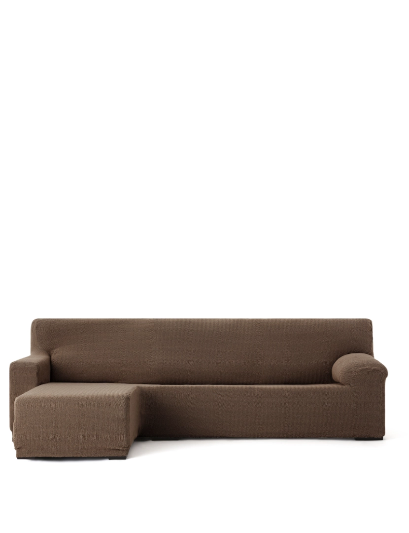 Milica - Capa de sofá chaise longue deixou para braço curto  Premium Jaz. Tecido multielástico, capa adaptável a todos os tipos de sofás chaise longue. Cor marron.