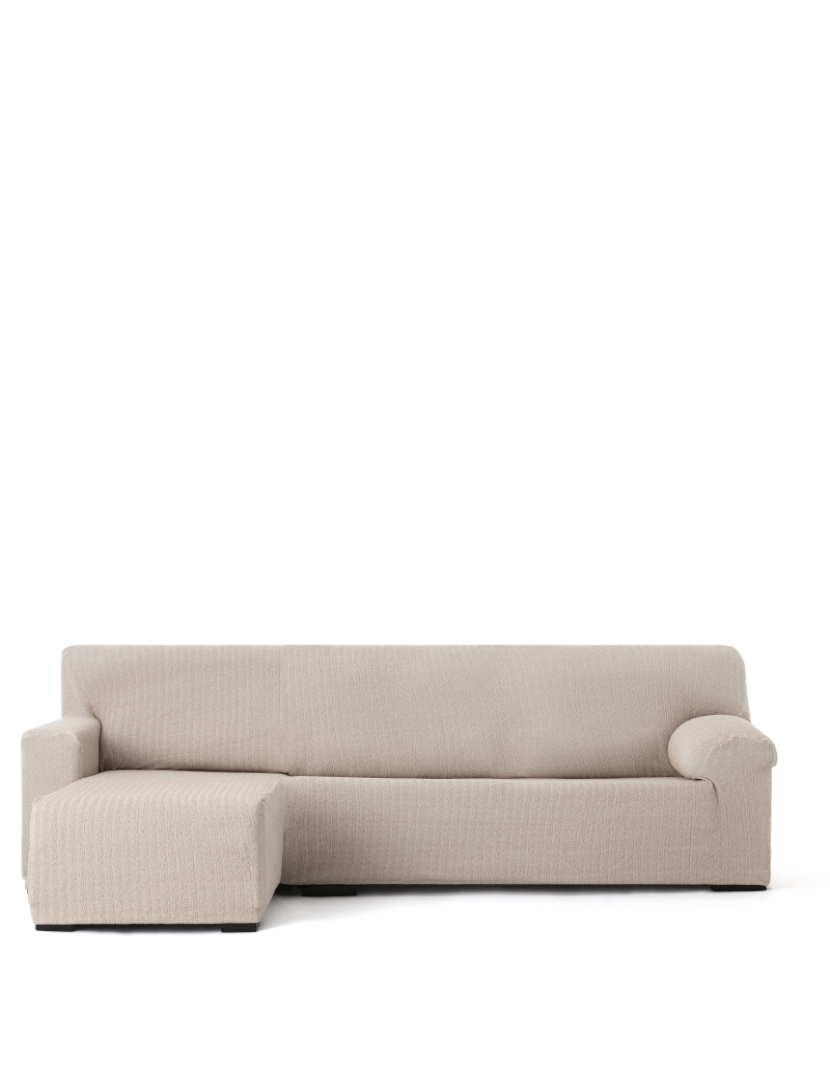 Milica - Capa de sofá chaise longue deixou para braço curto  Premium Jaz. Tecido multielástico, capa adaptável a todos os tipos de sofás chaise longue. Cor linho.