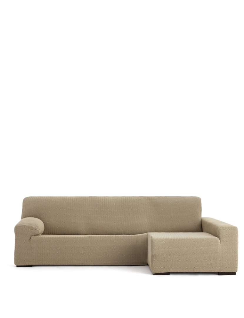 Milica - Capa de sofá chaise longue direita Premium Jaz. Tecido multielástico, capa adaptável a todos os tipos de sofás chaise longue. Cor bege.