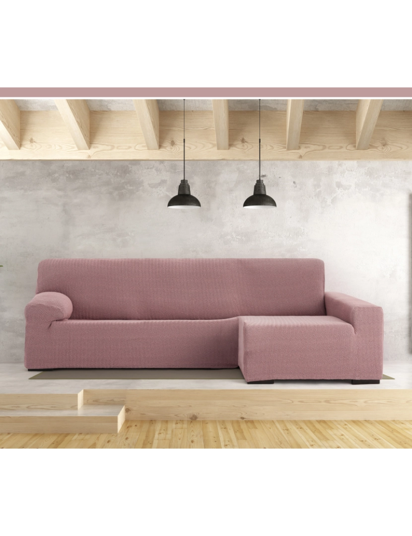 imagem de Capa de sofá chaise longue direita Premium Jaz. Tecido multielástico, capa adaptável a todos os tipos de sofás chaise longue. Cor rosa.3