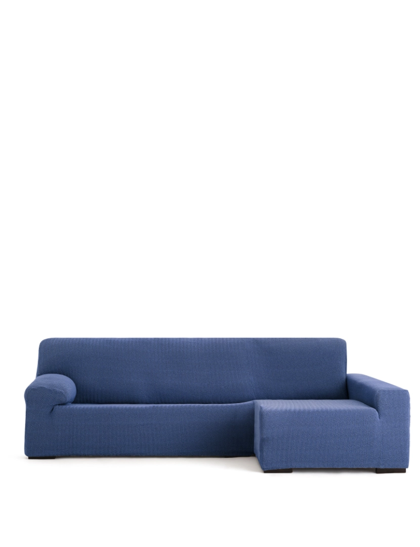 Milica - Capa de sofá chaise longue direita Premium Jaz. Tecido multielástico, capa adaptável a todos os tipos de sofás chaise longue. Cor azul.