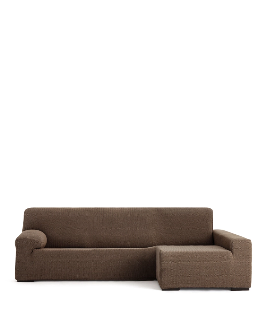Milica - Capa de sofá chaise longue direita Premium Jaz. Tecido multielástico, capa adaptável a todos os tipos de sofás chaise longue. Cor marron.