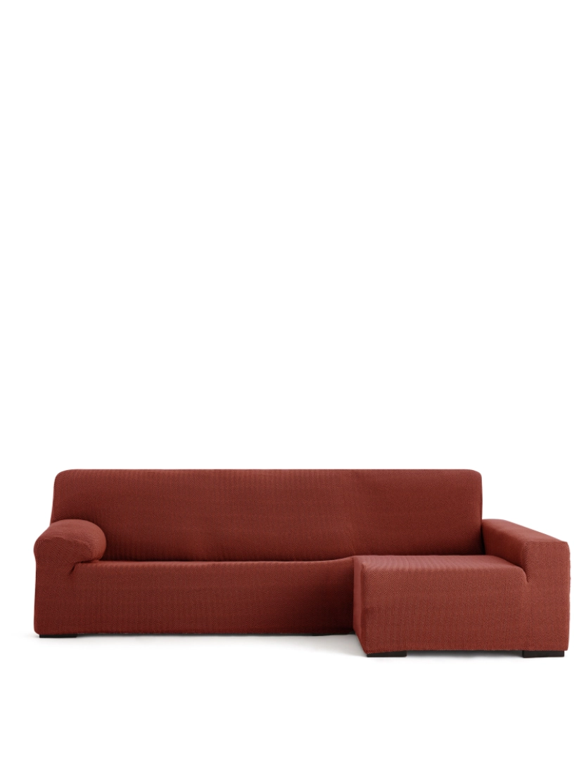 Milica - Capa de sofá chaise longue direita Premium Jaz. Tecido multielástico, capa adaptável a todos os tipos de sofás chaise longue. Cor caldeira.