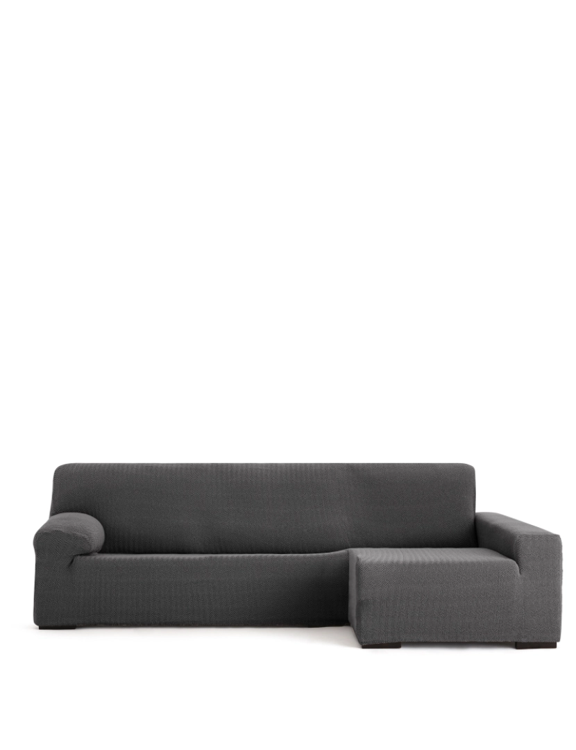 Milica - Capa de sofá chaise longue direita Premium Jaz. Tecido multielástico, capa adaptável a todos os tipos de sofás chaise longue. Cor da cinza escuro.