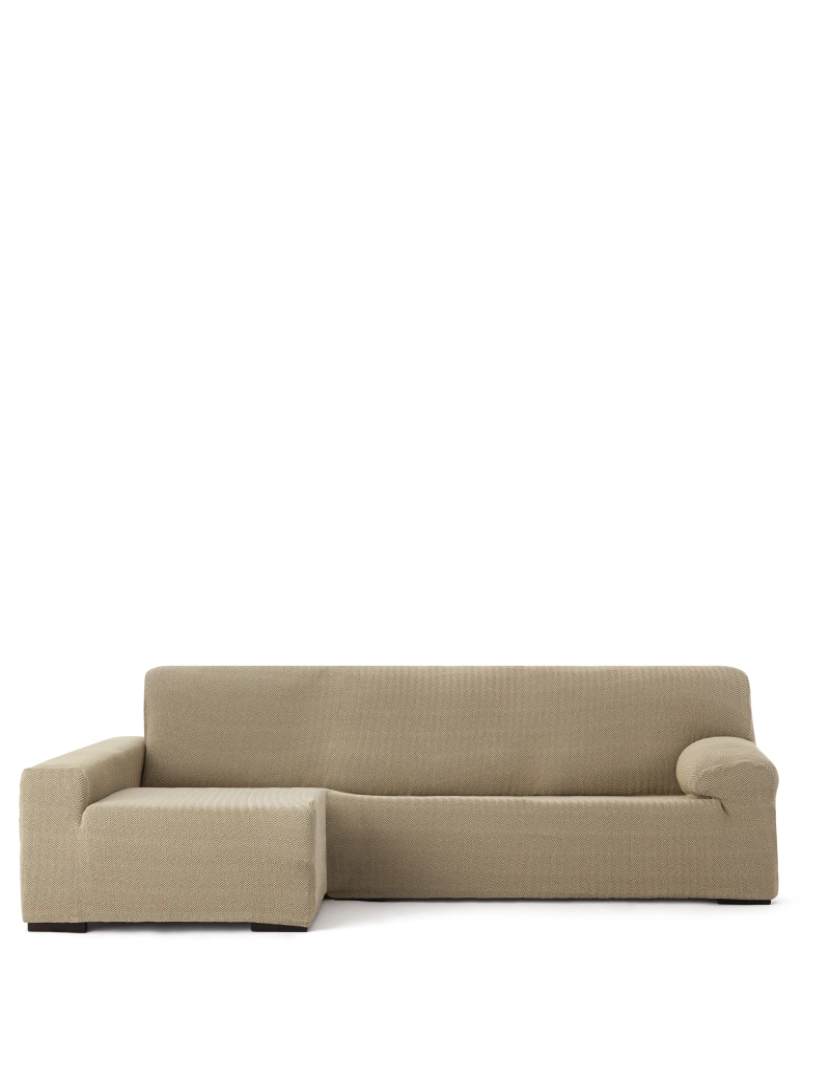 Milica - Capa de sofá chaise longue deixou  Premium Jaz. Tecido multielástico, capa adaptável a todos os tipos de sofás chaise longue. Cor bege.
