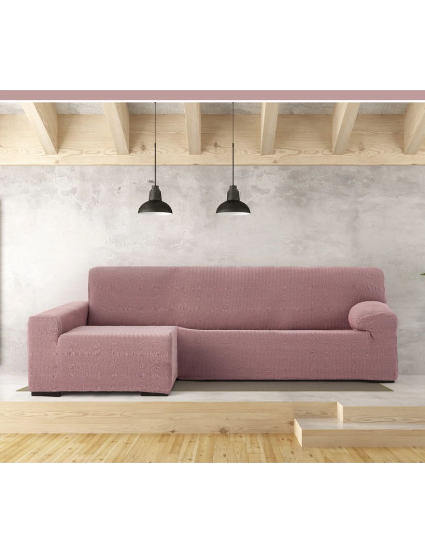 imagem de Capa de sofá chaise longue deixou  Premium Jaz. Tecido multielástico, capa adaptável a todos os tipos de sofás chaise longue. Cor rosa.3