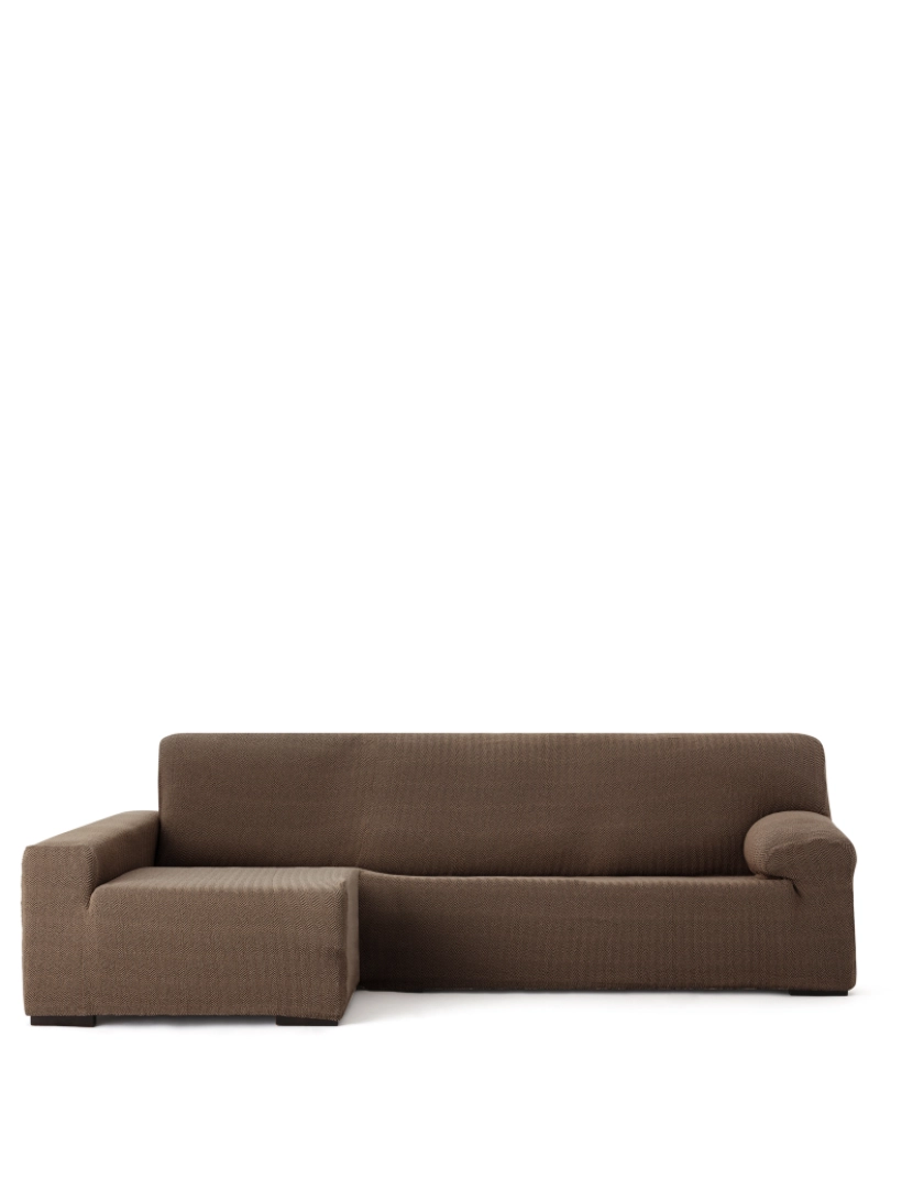 Milica - Capa de sofá chaise longue deixou  Premium Jaz. Tecido multielástico, capa adaptável a todos os tipos de sofás chaise longue. Cor marron.