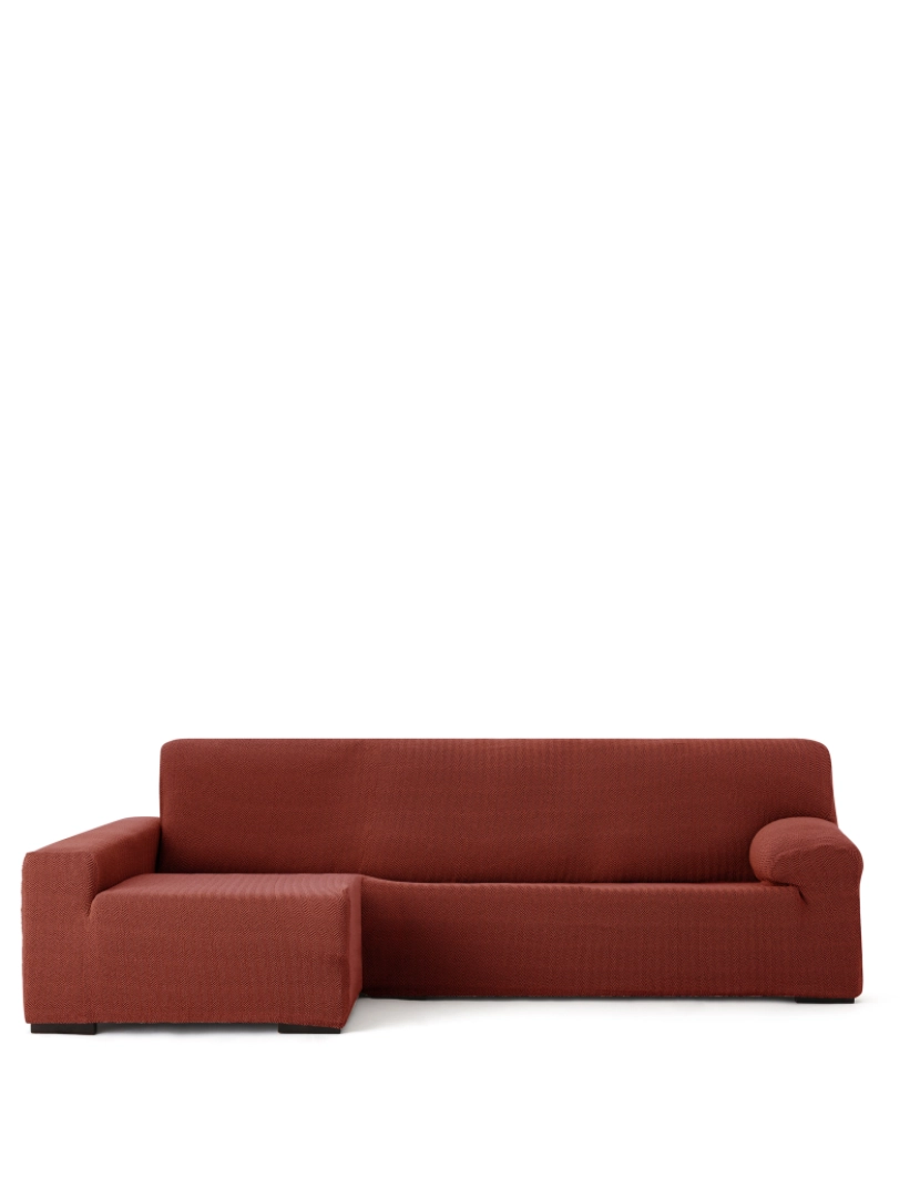 Milica - Capa de sofá chaise longue deixou  Premium Jaz. Tecido multielástico, capa adaptável a todos os tipos de sofás chaise longue. Cor caldeira.
