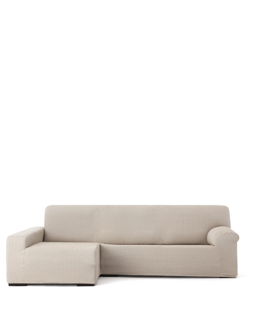 Milica - Capa de sofá chaise longue deixou  Premium Jaz. Tecido multielástico, capa adaptável a todos os tipos de sofás chaise longue. Cor linho.