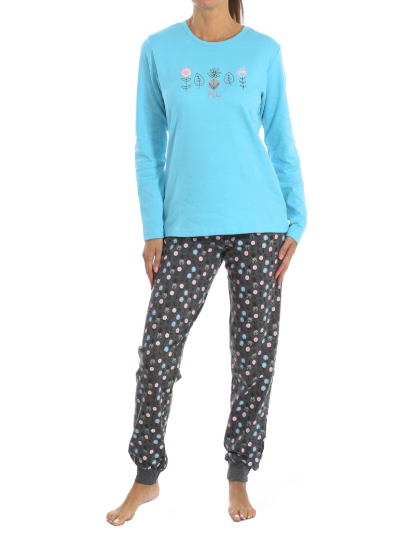 Kisses and Love - Pijama Manga Comprida Senhora Azul Cinza