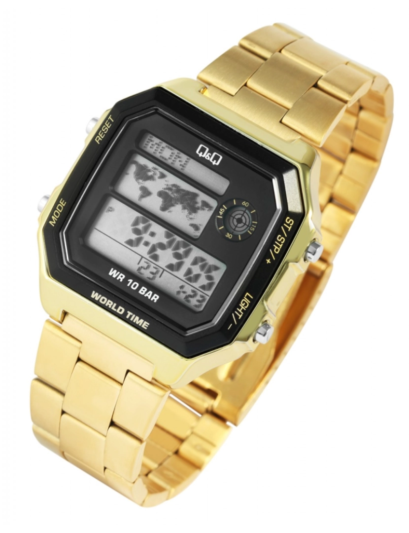 imagem de Relógio Q&Q Digital com Pulseira de Aço Inoxidável, Hora Dupla Dourado4