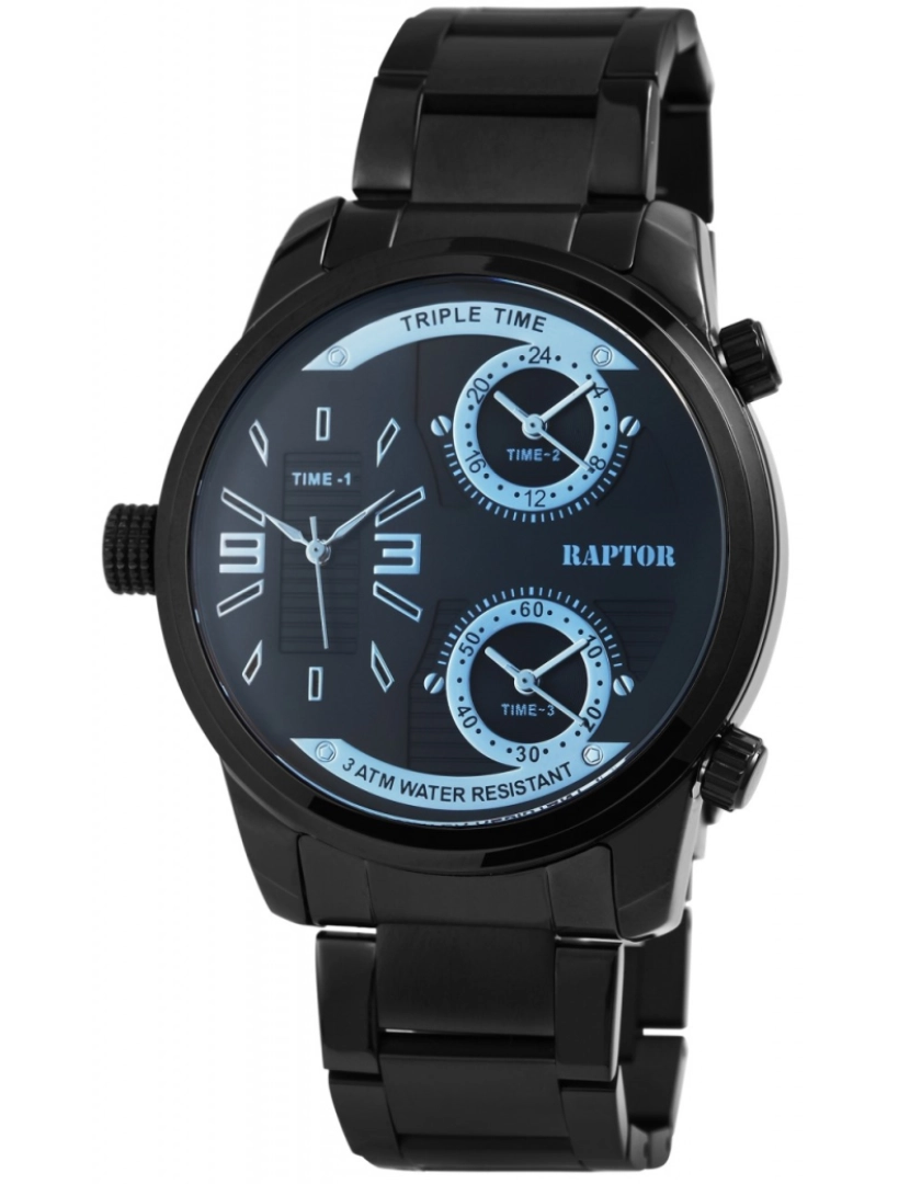 Raptor - Relógio Raptor Fox Homem com Bracelete em Aço Inoxidável 3 Fusos Horários