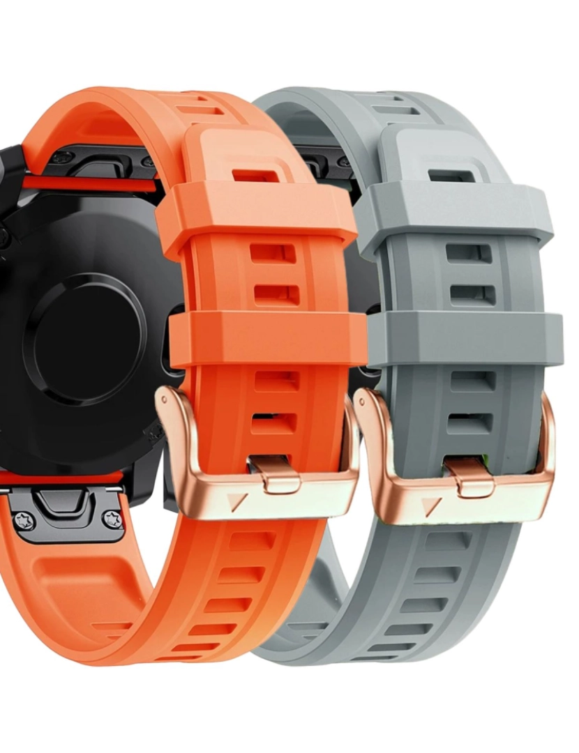 Antiimpacto! - Pack 2x bracelete Silicone fecho metal para Garmin Fenix 7S Laranja e Cinzento