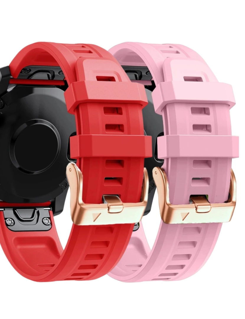 Antiimpacto! - Pack 2x bracelete Silicone fecho metal para Garmin Fenix 7S Vermelho e Rosa