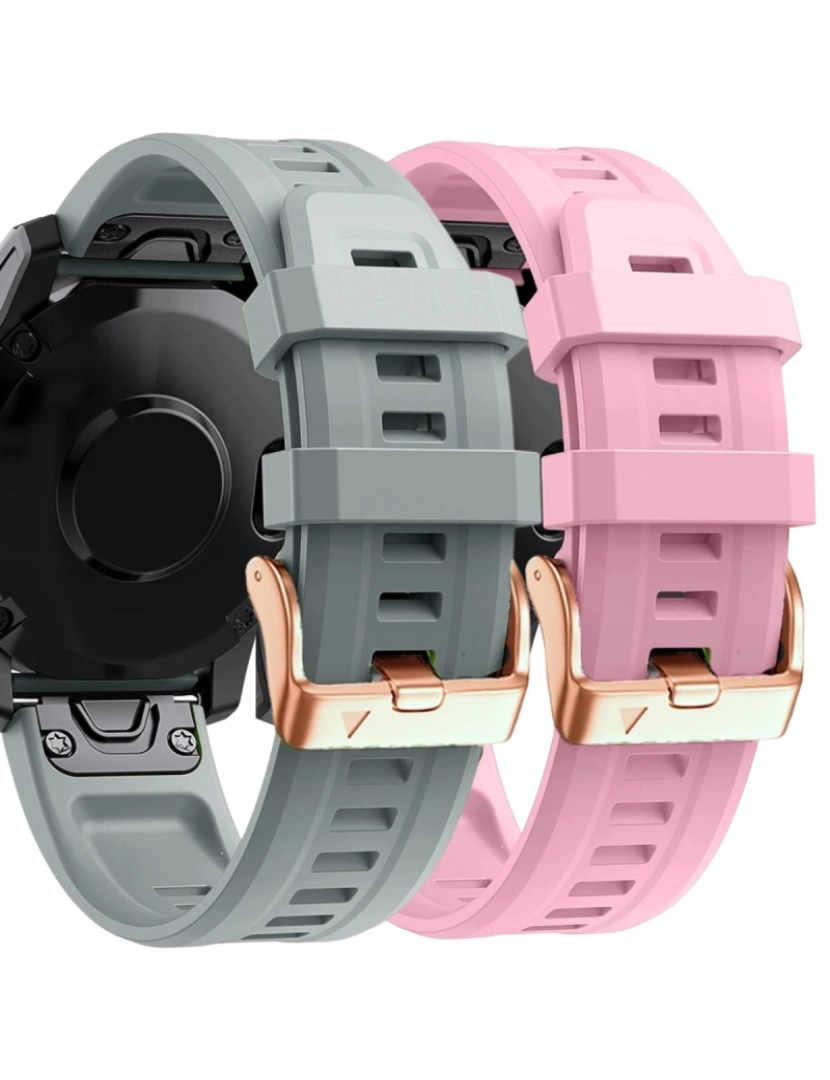 Antiimpacto! - Pack 2x bracelete Silicone fecho metal para Garmin Fenix 7S Cinzento e Rosa