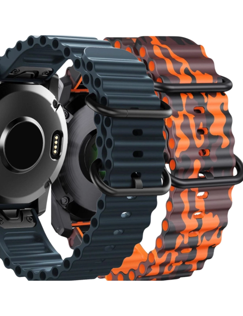 Antiimpacto! - Pack 2x Bracelete Ocean Waves para Garmin Fenix 8 Azul e Laranja militar