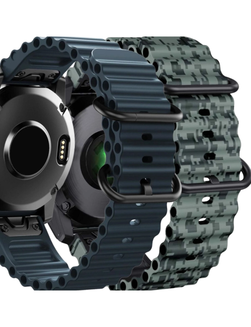 Antiimpacto! - Pack 2x Bracelete Ocean Waves para Garmin Fenix 8X Azul e Verde camo