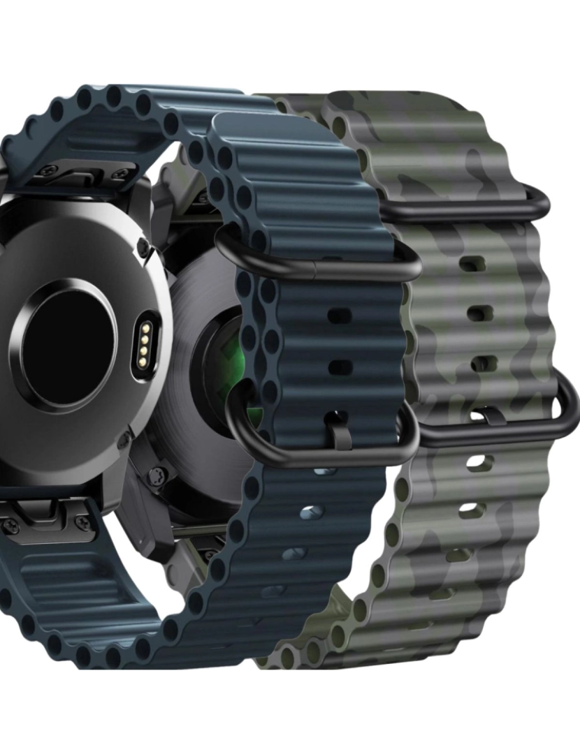 Antiimpacto! - Pack 2x Bracelete Ocean Waves para Garmin Fenix 8 Azul e Verde militar