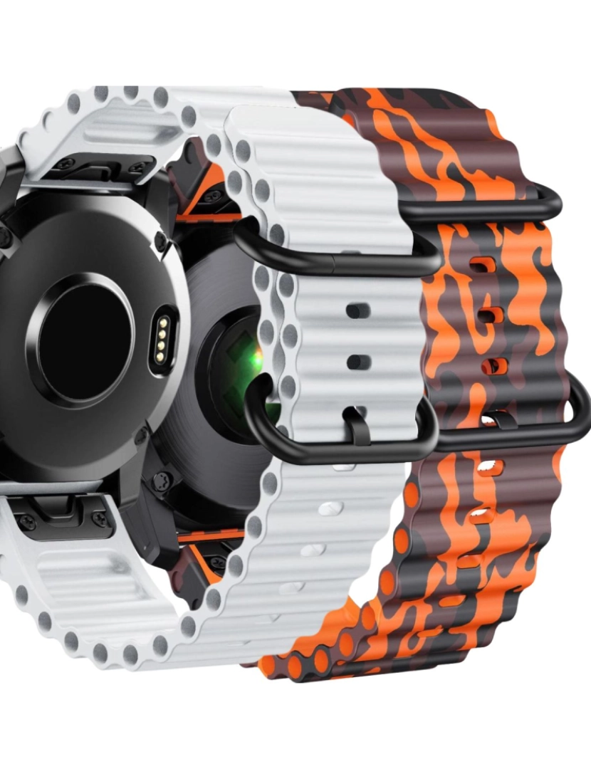 Antiimpacto! - Pack 2x Bracelete Ocean Waves para Garmin Fenix 8X Branco e Laranja Militar