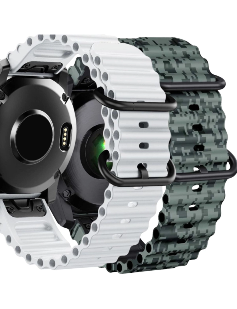 imagem de Pack 2x Bracelete Ocean Waves para Garmin Fenix 8 Branco e Verde Camo1