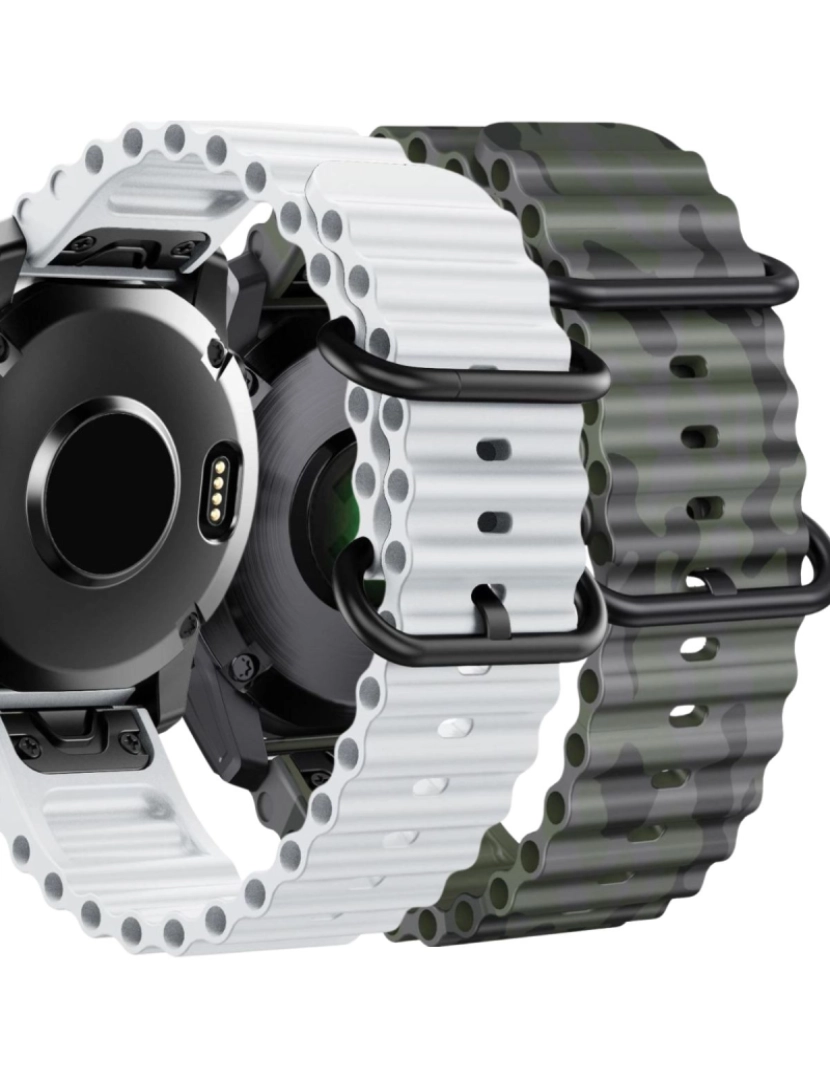 imagem de Pack 2x Bracelete Ocean Waves para Garmin Fenix 8 Branco e Verde militar1