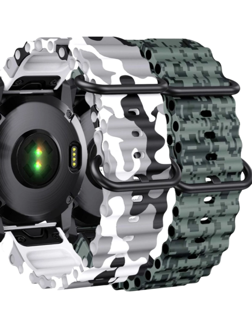 Antiimpacto! - Pack 2x Bracelete Ocean Waves para Garmin Fenix 8 Branco Militar e Verde camo