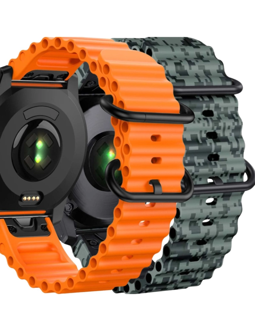 Antiimpacto! - Pack 2x Bracelete Ocean Waves para Garmin Fenix 8 Laranja e Verde Camo