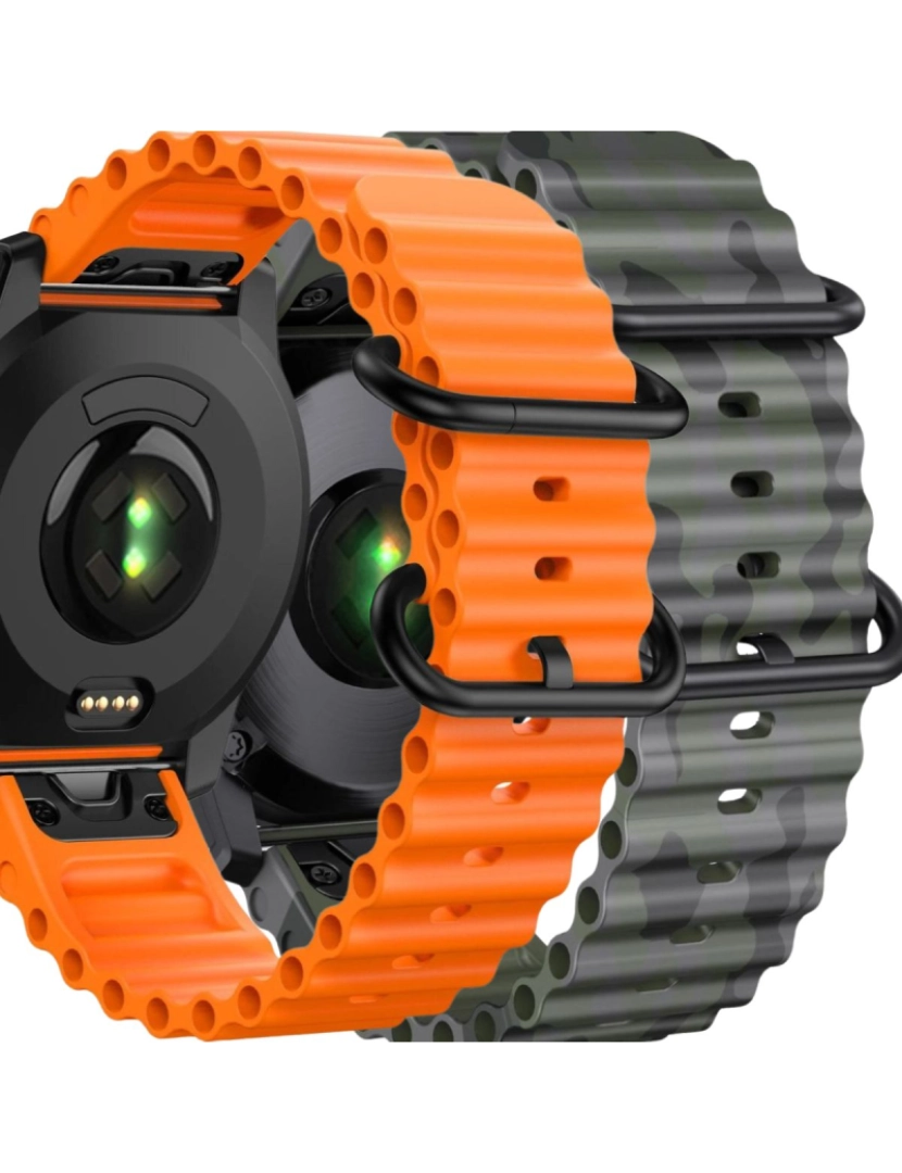 Antiimpacto! - Pack 2x Bracelete Ocean Waves para Garmin Fenix 8 Laranja e Verde Militar