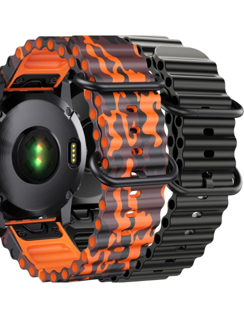 Antiimpacto! - Pack 2x Bracelete Ocean Waves para Garmin Fenix 8 Laranja Militar e Preto