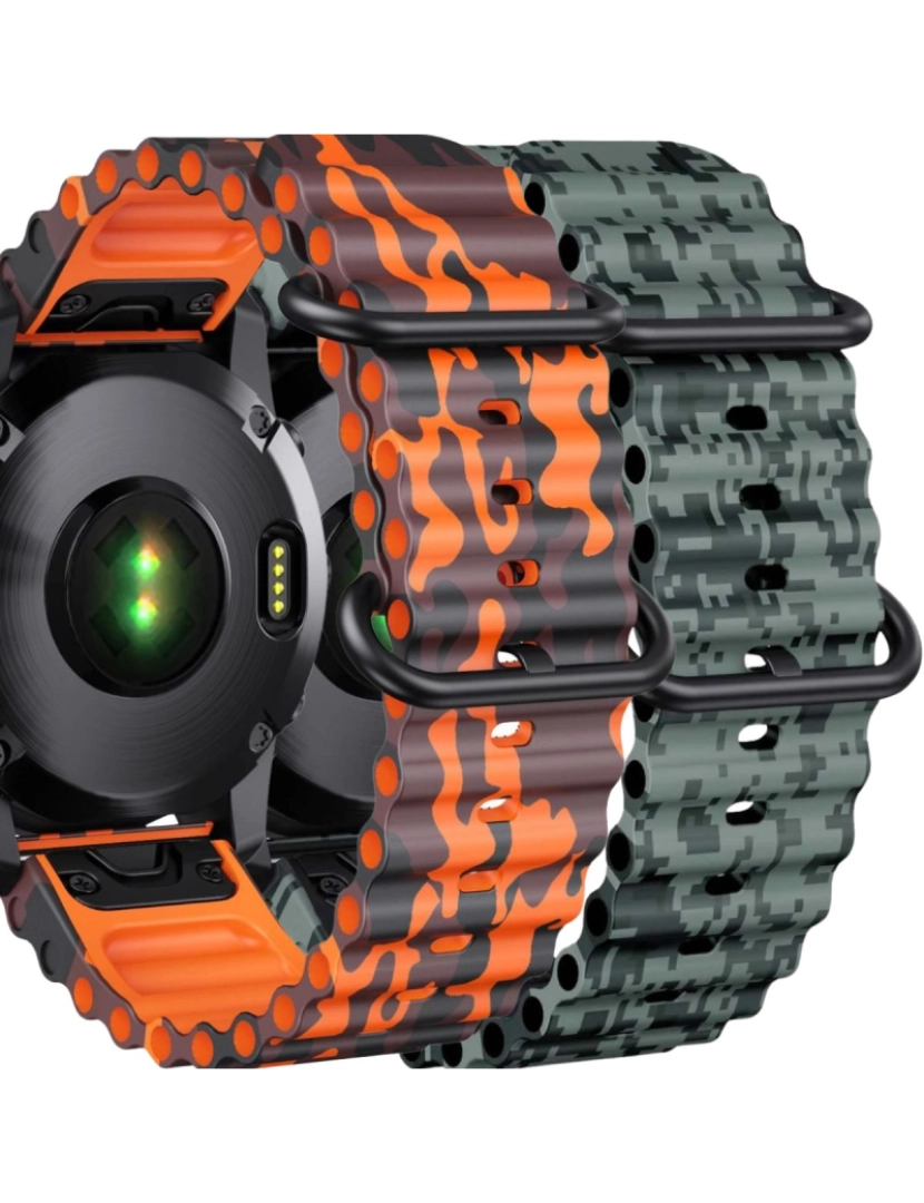 imagem de Pack 2x Bracelete Ocean Waves para Garmin D2 Mach 1 Laranja Militar e Verde camo1