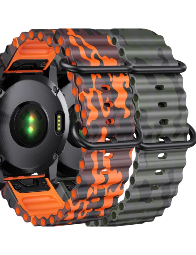 Antiimpacto! - Pack 2x Bracelete Ocean Waves para Garmin Fenix 8 Laranja Militar e Verde Militar