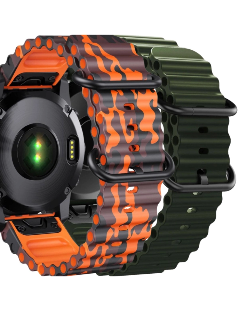 Antiimpacto! - Pack 2x Bracelete Ocean Waves para Garmin Fenix 8 Laranja Militar e Verde