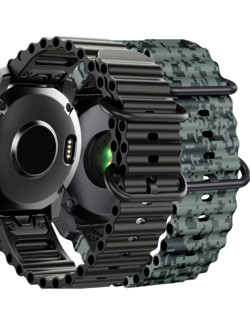 Antiimpacto! - Pack 2x Bracelete Ocean Waves para Garmin Fenix 8X Preto e Verde camo