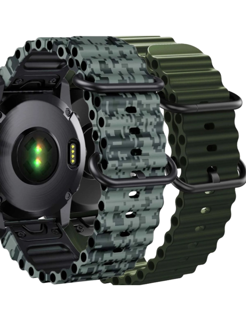 Antiimpacto! - Pack 2x Bracelete Ocean Waves para Garmin Fenix 8 Verde e Verde camo