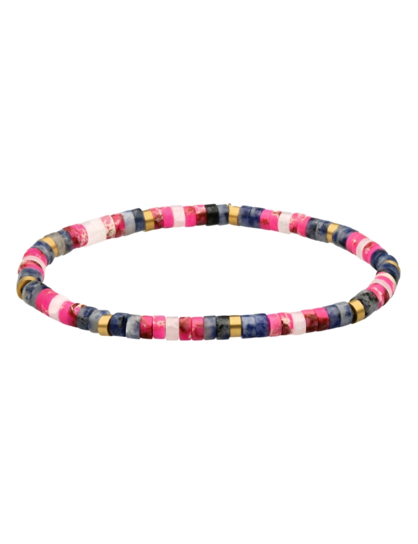 Sixty Stones 60 - Sixtystones Pulseira de Aço com Contas Imperiais Rosa e Jaspe Azul de 4mm Tamanho Pequeno 16cm