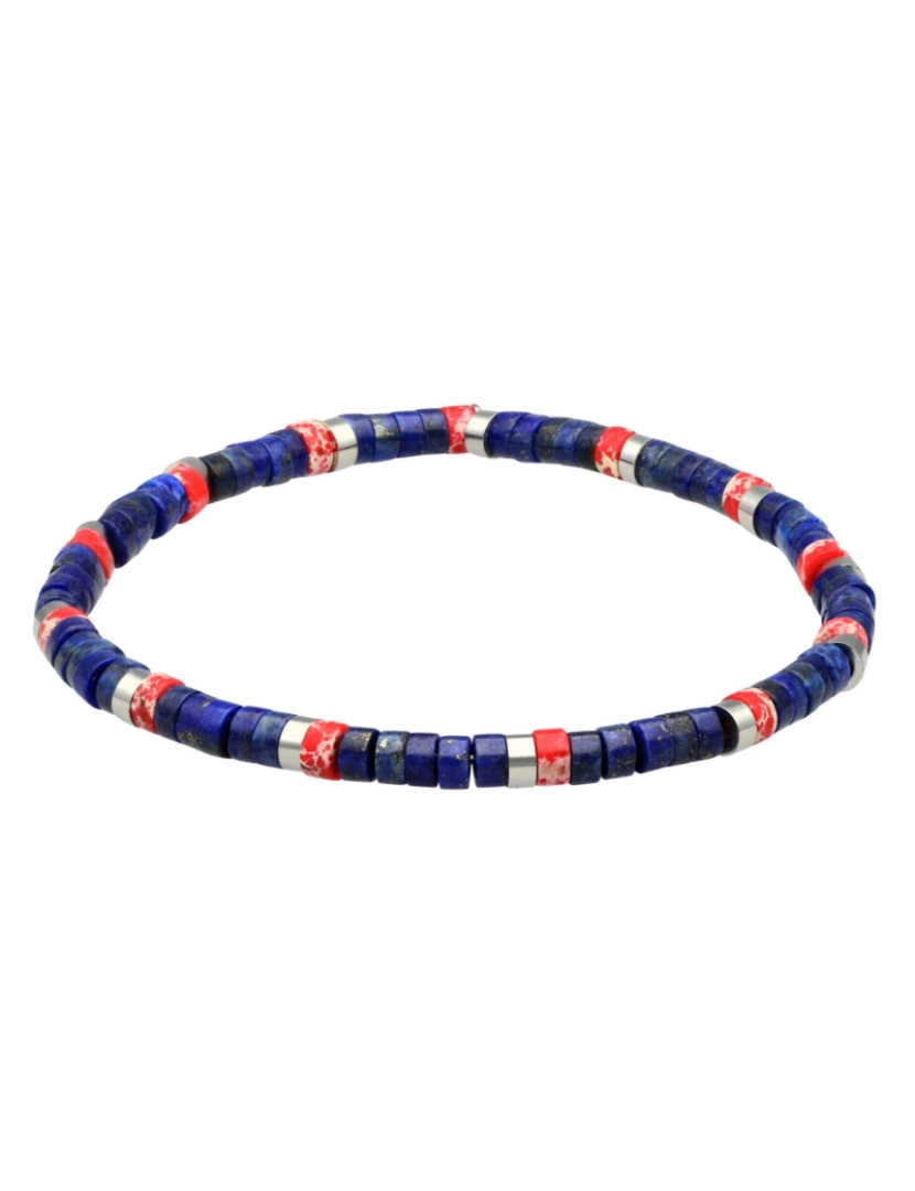 Sixty Stones 60 - Sixtystones Pulseira de Contas de Aço Heishi 4mm Lapis e Jaspe Vermelho Tamanho Médio-18cm