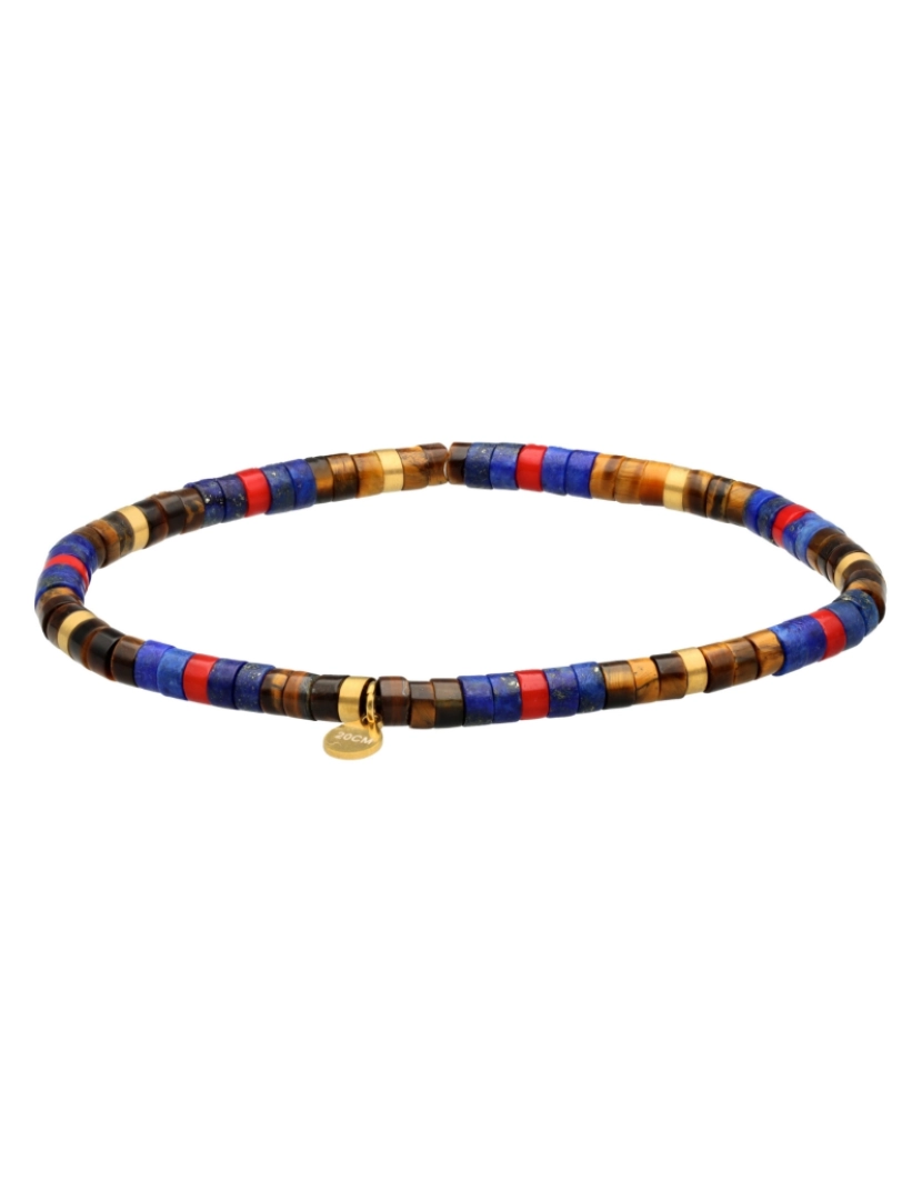 imagem de Sixtystones Pulseira de Contas de Aço com Olho de Tigre e Jaspe Vermelho Lapis 4mm Tamanho Médio 18cm1