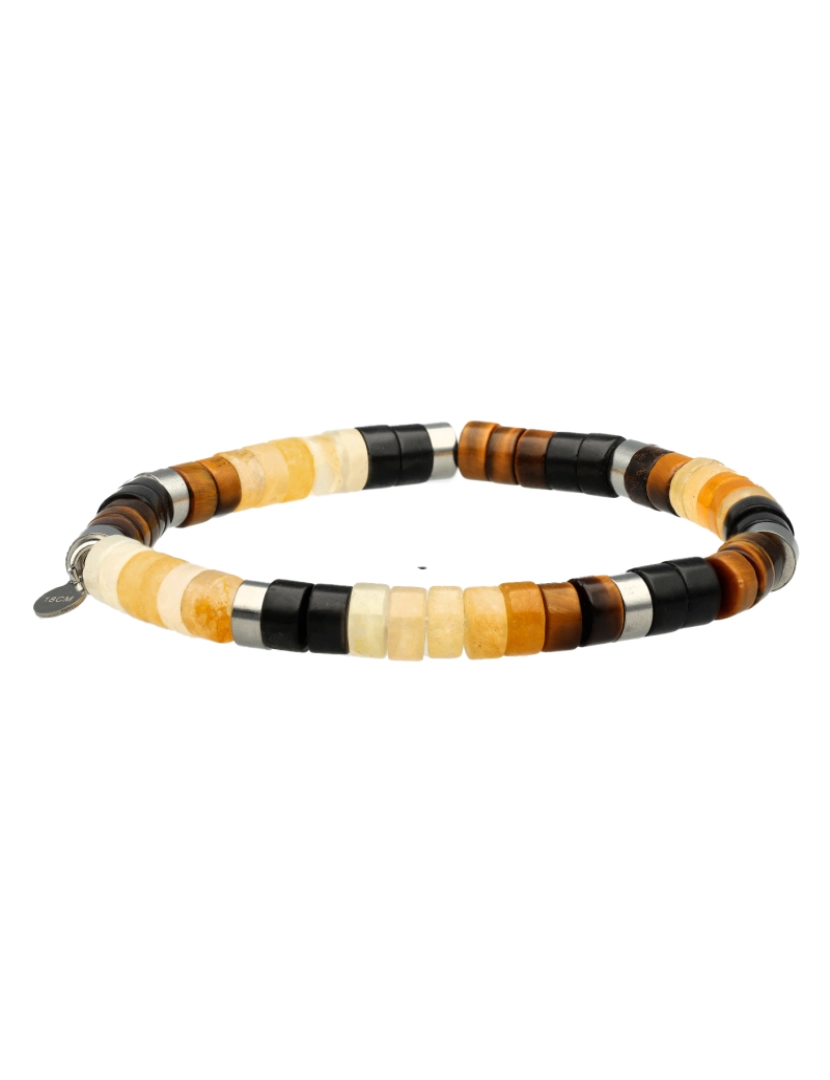 Sixty Stones 60 - Sixtystones Pulseira de contas aventurina amarela e ágata preta Heishi Tiger Eye Tamanho Pequeno-16cm