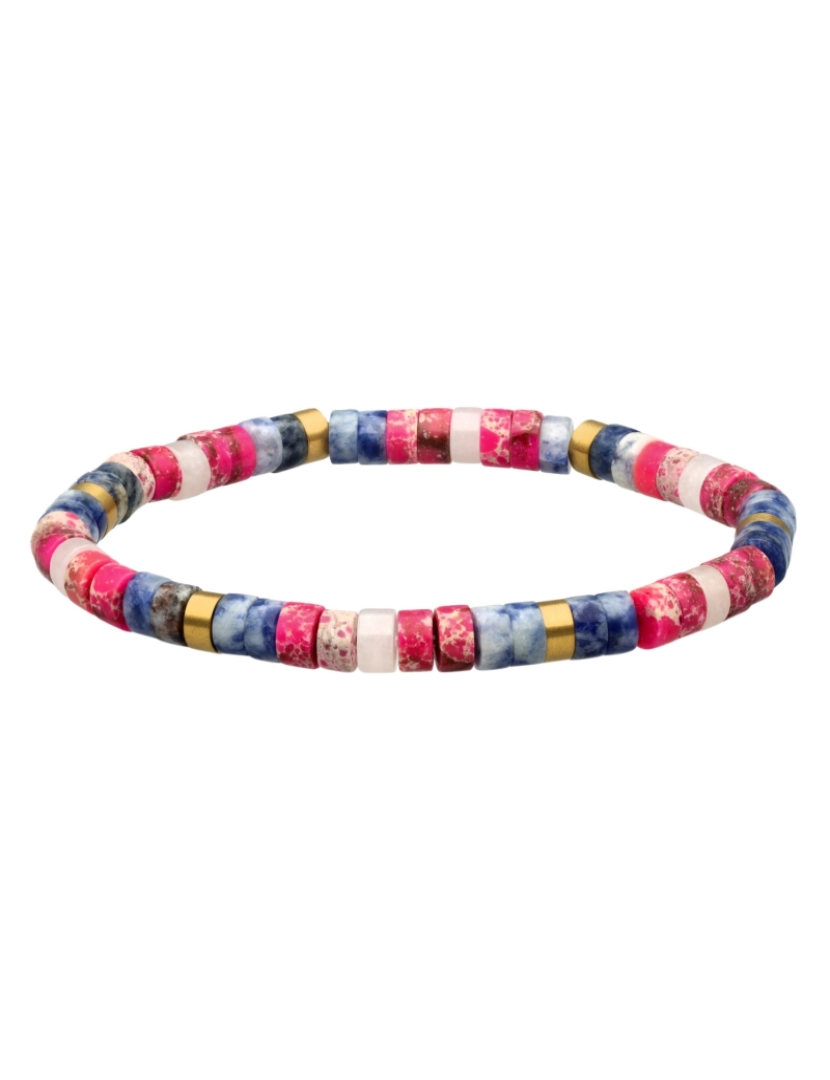 imagem de Sixtystones Pulseira de Aço com Contas Imperiais Rosa e Jaspe Azul 6mm Tamanho Pequeno-16cm1