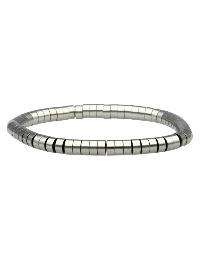 Sixty Stones 60 - Sixtystones Pulseira de aço com contas de prata Heishi 6mm Tamanho Grande-20cm