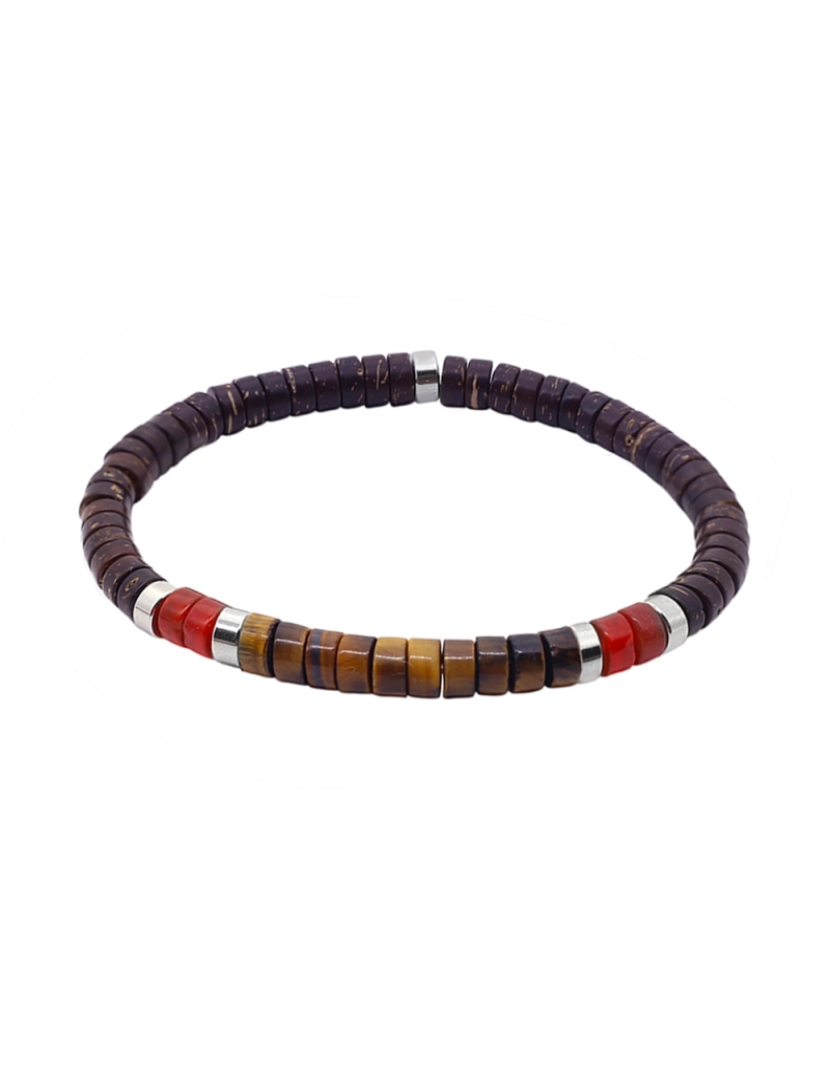 Sixty Stones 60 - Sixtystones Pulseira de contas de coco de ágata vermelha Heishi Tiger Eye Tamanho Pequeno-16cm