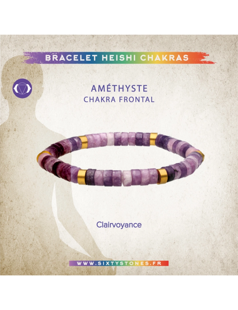 imagem de Sixtystones Pulseira de contas de chakra de ametista Heishi Tamanho Grande-20cm2