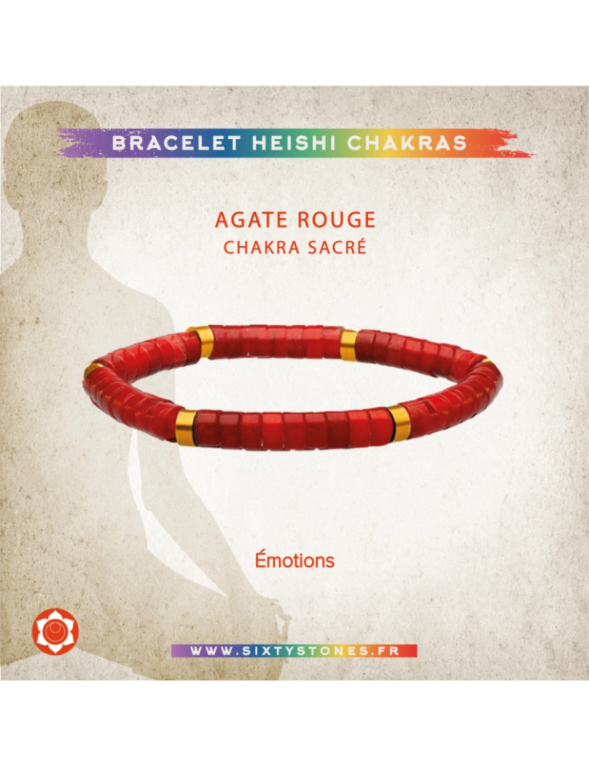 imagem de Sixtystones Pulseira Chakra de Pérolas Heishi em Ágata Vermelha Tamanho XS-14cm2