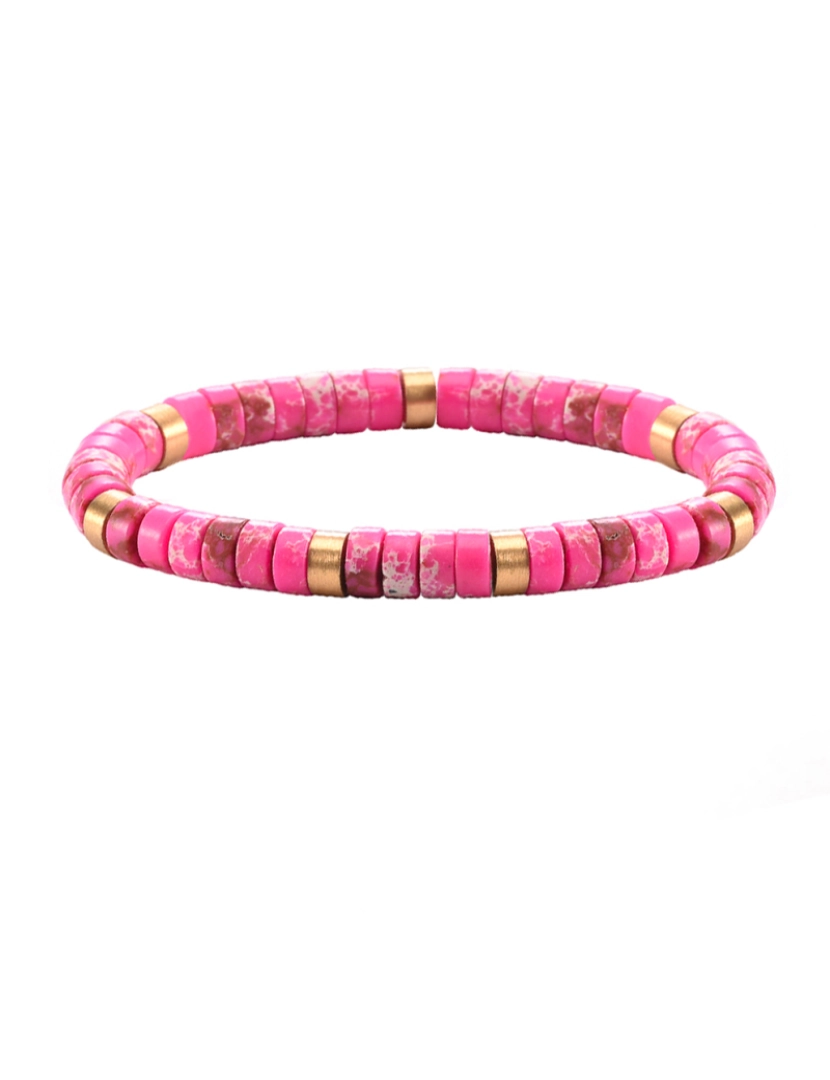 Sixty Stones 60 - Sixtystones Pulseira de contas rosa imperial Heishi Jasper Tamanho Médio-18cm